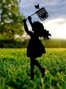 CIF BUY 1 件高品质铁黑色金属男孩女孩捕捉蝴蝶花园装饰地板塞，户外可作为个性化礼物丰富花园庭院 - 黑色 - 查看 7