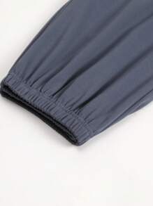 2pcs/Set Men Sleepwear Set, Long Sleeve Collared V-Neck Pocket Color Block Ice Silk Pajama Top And Classic Solid Color Comfortable Long Pants, Casual Fashionable Pajama Set For Men - Grey - View 11