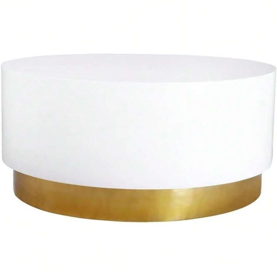 D Collection Modern | Contemporary White Lacquer Top Coffee Table With Sturdy Gold Metal Base, 36"" W X 36"" D X 16.5"" H - 彩色 - 查看 1