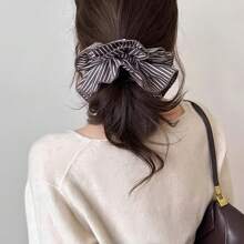 Oversized Simple French Striped Double Layer Hair Scrunchie, Wysokiej jakości materiałowy dodatek do włosów, gumka do włosów z gumką do włosów