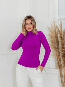 Moderna & Slim Cacharrel Women's Long Sleeve Turtleneck Blouse - Various Colors - 紫色的 - 查看 4