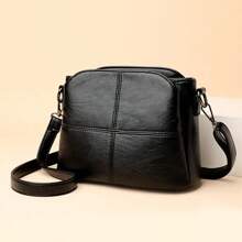  Vintage Women's Soft PU Leather Shoulder Bag Square Solid Color Crossbody Middle-Aged Female New Large Women Messenger Bags