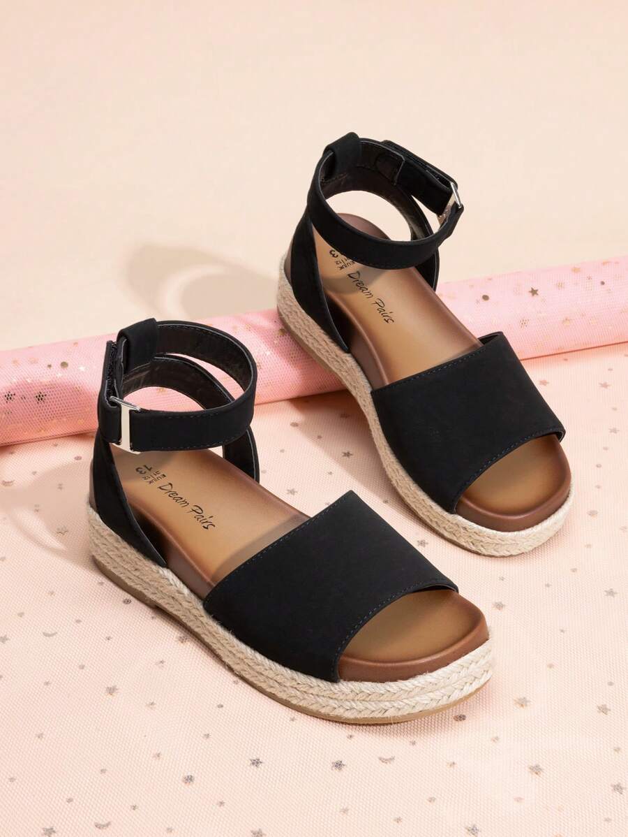 Girls Flatform Wedge Open Toe Espadrille Sandals With Buckle Ankle Strap Summer Shoes For Little Kid/Big Kid - 黑色 - 查看 1