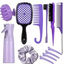 12pcs Curly Hair Brush Curly Ponytail Comb Set Salon Tools - 紫色 - 查看 1