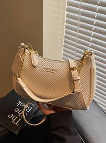 New Elegant Solid Color PU Underarm Bag, Metal Chain Handle Women Shoulder Bag