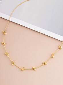 1 件欧美风格独特设计金色水钻吊坠项链女士，不锈钢锁锁骨链，适合日常佩戴和约会派对 1 件欧美新款设计金色水钻吊坠项链女士，不锈钢奢华配饰，适合日常佩戴、约会和派对 - 金色圓珠 - 查看 5