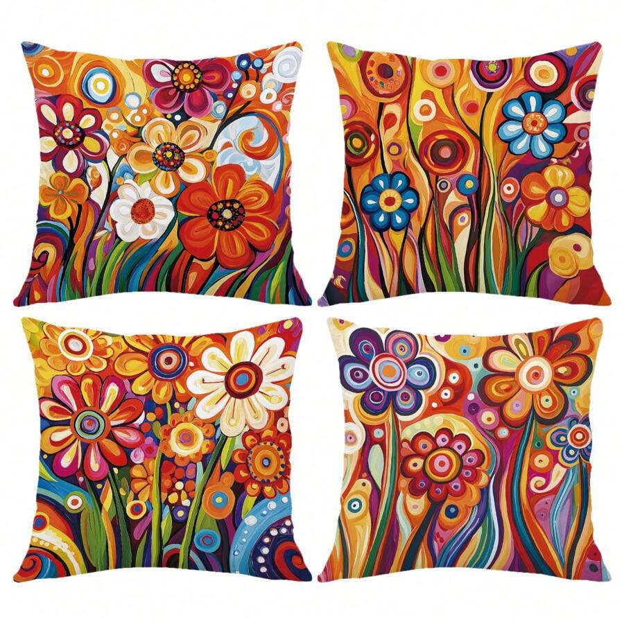 MEMNUN 4 vỏ gối in hoa đỏ rực rỡ 17,7*17,7in (45*45cm)/19,69*19,69in (50*50cm)/15,75*15,75in (40*40cm) [In một mặt] Vỏ gối trang trí nhà bằng polyester cho ghế sofa, giường, ô tô [Không bao gồm ruột gối], Thích hợp sử dụng hàng ngày, Trang trí nhà tối giản cao cấp, Phòng khách, Phòng ngủ, Ô tô