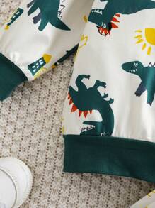 Set de 2 piezas de chaqueta con capucha y pantalones con estampado de dinosaurio recién nacido para otoño/invierno