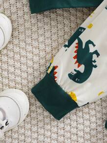 Set de 2 piezas de chaqueta con capucha y pantalones con estampado de dinosaurio recién nacido para otoño/invierno