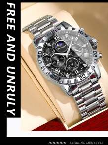 POEDAGAR Sports Men Watch Waterproof Chronograph Men's Watches Luminous Stainless Steel Luxury Watch For Man Quartz +Box,1PC