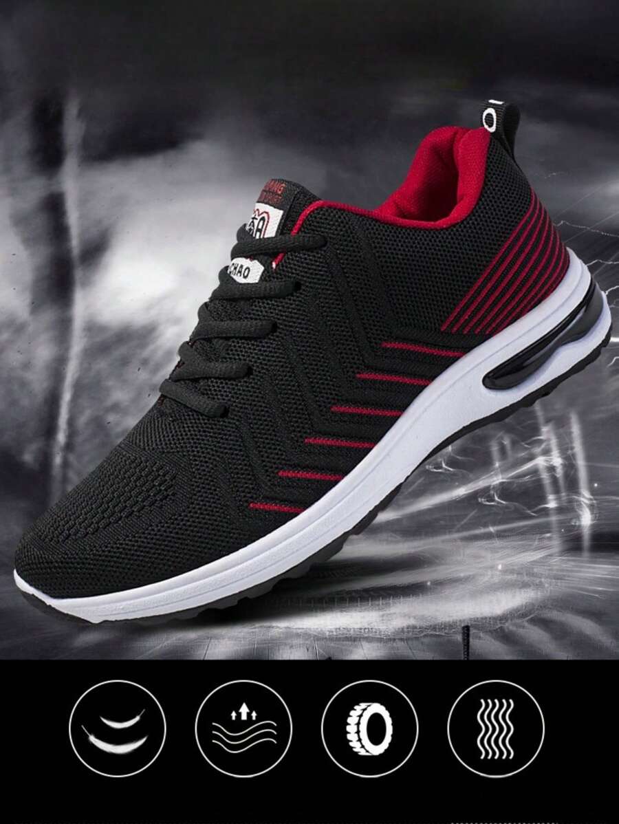 Men's Knitted Breathable Non-Slip Durable Fashion Casual Comfortable Lightweight Outdoor Running Sports Work Shoes (Pattern Random)