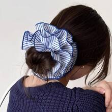 Oversized Simple French Striped Double Layer Hair Scrunchie, Wysokiej jakości materiałowy dodatek do włosów, gumka do włosów z gumką do włosów