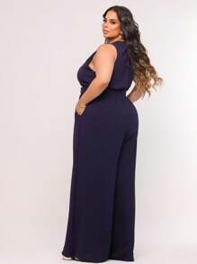 Women's Tailored Jumpsuit, Pantaloons, Belt, Premium Line - Màu xanh hải quân - Xem 2