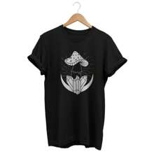 Crystals Mushroom Crescent Moon T-Shirt, Esoteric Clothing For Witchy Clothes Lovers, Dark Cottagecore Fashion, Mycologist Gifts - Black - View 1