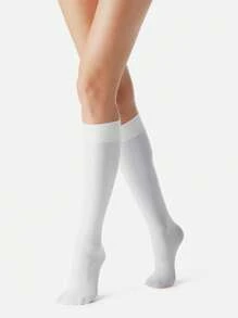 1 Pair Solid Color Calf-Length Socks, Fashion Simple And Elastic, Spring/Summer
