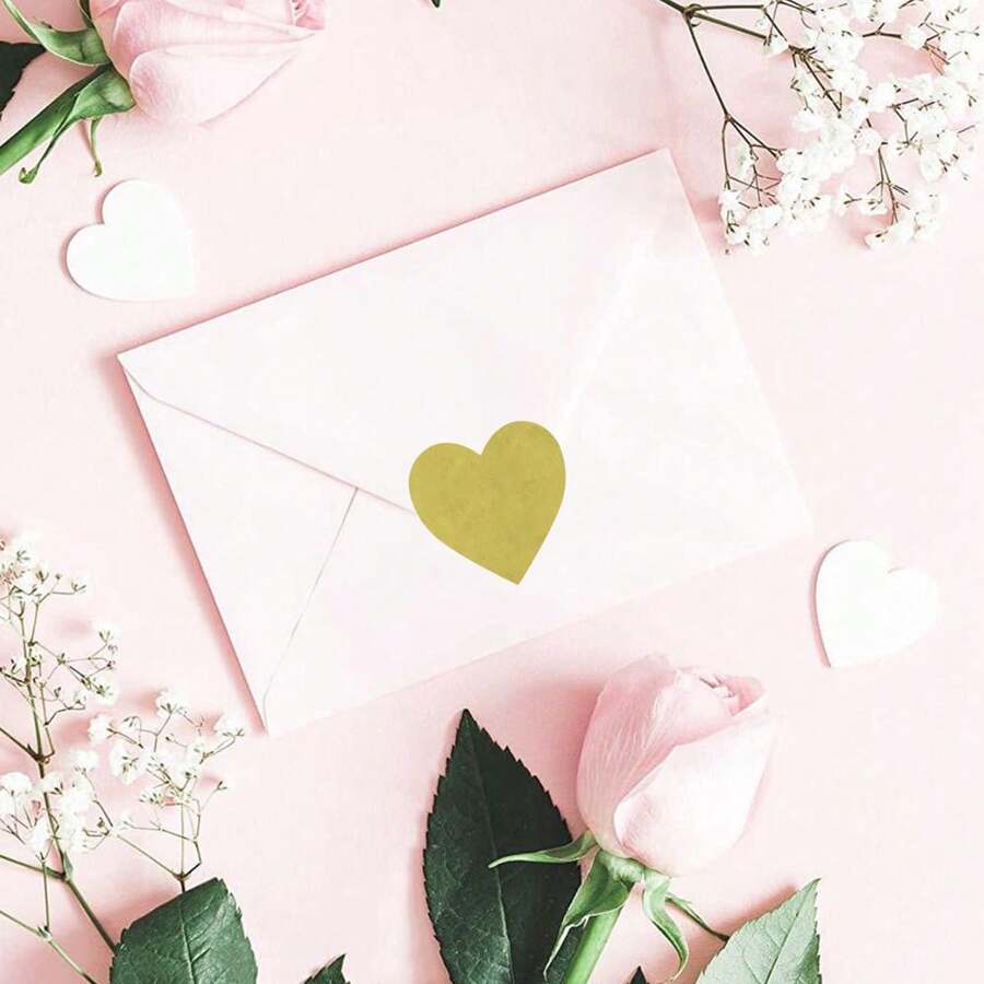 500pcs/Roll Gold Heart-Shaped Blank Adhesive Heart Stickers Labels Seals - Gold - View 1