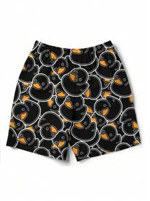 Men's Swim Trunks, Hawaiian Holiday Duck 3D Printed Casual Outdoor Beach Shorts, Drawstring Waistband, Single-Layer Unlined, Casual, Vacation, Beach Wear - Multicolor - View 4