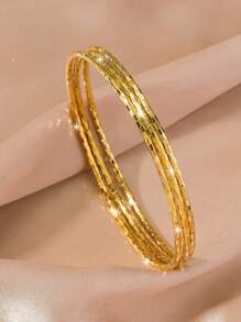 Set de 3 piezas chapado en oro, pulsera brazalete con diseño retorcido minimalista y brillante para mujer, adecuado como regalo, uso diario y para fiestas