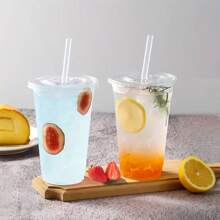 50pcs/Set 12/16OZ Plastic Cups With Lids Disposable Cups For Iced Coffee Smoothie Milkshake Cold Drinks Birthday Party Supplies - 16OZ - View 6