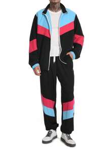80s Outfit For Men 90s Tracksuit Costume For Halloween 70s Windbreaker Jacket Track Suit 2 Piece Hip Hop Set - Svart - Visa 8