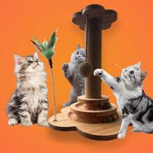 Cat Toy Pine Wood Cat Scratch Pole Vertical Sisal Cat Climbing Frame Wear-Resistant And Non Shedding Cat Turntable Integrated Cat Toy Modern Cat Scratching Post - Stylish Decor For Home, Sturdy & Pet-Friendly Cat Scratch Tree With Ball - Fun Playtime For Kittens & Cats, Reduce Furniture Damage - 彩色 - 查看 5