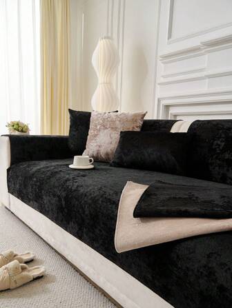 1 pièce Housse de canapé en chenille de couleur unie, couverture de canapé anti-dérapante, anti-rayures de chat, anti-creusage de chien, luxueuse et anti-poussière, pour toutes les saisons
