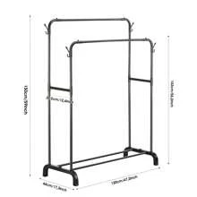OYAJIA Clothes Rail,Double Rods Garment Rack, Clothing Rack For Hanging Clothes,4 Hooks, Multi-Functional Bedroom Clothes Rack, Wheels Optional,Black - Black - View 6