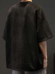 青少年男孩夏季新款字母印花休闲圆领短袖T恤 - 黑色 - 查看 3