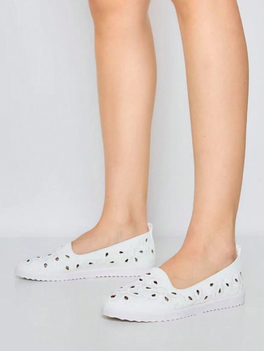 Ballerinor för kvinnor Casual Perforerad Design Mångsidig Loafers - Vitt - Visa 1