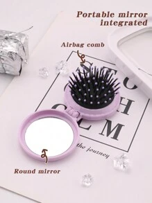 1 pezzo Pettine mini floreale esclusivo per matrimonio con 26 lettere, compatto e portatile, pettine mini con cuscinetto d aria pieghevole per massaggio, specchio incorporato, essenziale per viaggi e campeggio. Indispensabile per il ritorno a scuola e le vacanze - Viola - Visualizzare 6