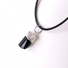 1PC Natural Crystal Black Tourmaline Raw Stone Unpolished Gem Pendant Necklace Quartz Jewelry For Man Gifts Fathers Dad Gift - Black Tourmaline Pendant - View 7