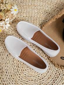 女士厚底一脚蹬 PVC 沙滩凉鞋，时尚夏季防滑透气平底塑料鞋 - 白色 - 查看 4