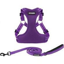 Best Pet Supplies Voyager - Arnés ajustable para perro con rayas reflectantes para caminar, trotar, chaleco resistente de cuerpo completo sin tirones con correa en D, transpirable para todo tipo de clima, color naranja, M - Estilo 220 (morado) - Ver 13