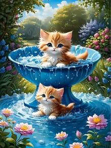 SEA MOSS CAT Kit de peinture de diamant 5D - Paysage avec chat pulvérisant, décoration murale en diamant rond plein, thème animal, adapté aux débutants et artisans, idéal pour la décoration de la maison et du bureau, cadeau - Multicolore - Voir 2