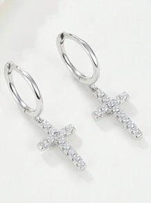 1 对时尚精致简约银色和金黄色方晶锆石太阳和北极星吊坠耳环，礼物