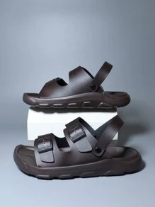 Men's Dual Buckle Breathable Casual Lightweight EVA Slides Slippers, Summer - Brown - View 3