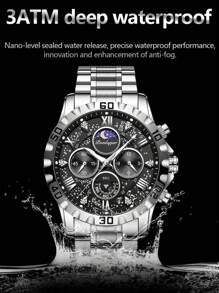 POEDAGAR Sports Men Watch Waterproof Chronograph Men's Watches Luminous Stainless Steel Luxury Watch For Man Quartz +Box,1PC