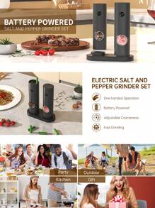 CLITON Salt And Pepper Grinder ,Electric Salt And Pepper Grinder Mill With LED Light Electric Salt And Pepper Grinder Battery Powered With Light, Automatic One Hand Operation Pepper Mill,LED-Illuminated Electric Automatic Pepper Grinder With Adjustable Coarseness - Perfect For Salt And Pepper Shakers And Spice Grinding - Kitchen Accessory