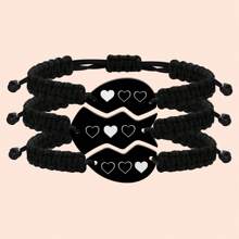 3 PCS Friendship Bracelets For 3 Best Friend Couples With Engraved Stainless Steel Adjustable Handmade Cord Relationship Bracelets For Daughters Family Besties Sisters Granddaughters
