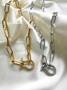 1 buah Kalung Gesper Tapal Kuda Berlian Imitasi Tebal, Desain Warna Kontras, Elegan dan Mewah, Cocok untuk Busana Sehari-hari Wanita - beraneka warna - View 2