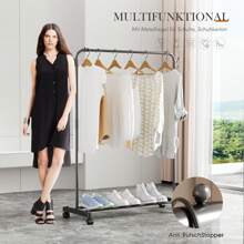 OYAJIA Clothes Rail, Garment Hanging Rail For Clothes With Shelf, Simple Rolling Metal Garment Rack Organizer Freestanding Hanger With Wheels, Black Hanger Stackers Back To School Travel Essentials Room Decor - Black - View 10