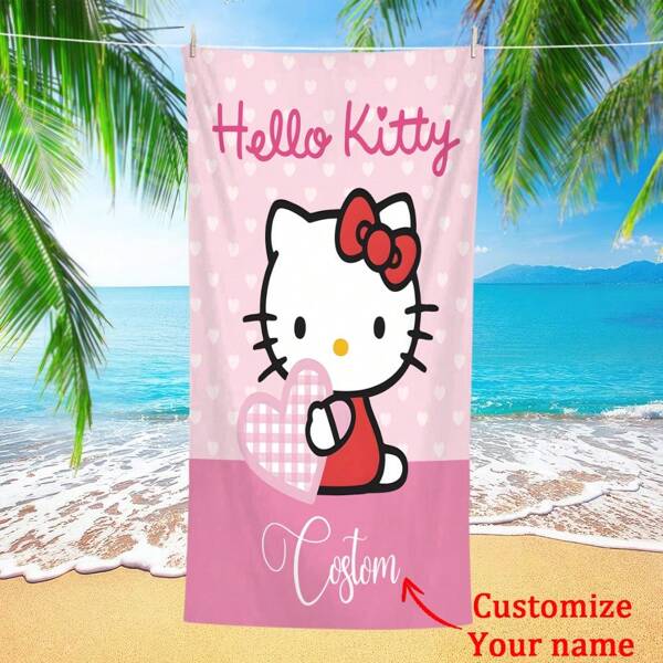 Sanrio Sanrio Hello Kitty anpassbare Strandtuch, schnelltrocknend saugfähig Polyester, weich bequem Einzelgröße Handtuch für Strand, Poolpartys, Fitness, Yoga, Schwimmen, multifunktional, anpassbar, niedlich, bequem, stilvoll, weich, Süß, hochwertig, ideale Geschenke für ihn, ideale Geschenke für sie, Freundin, Esszimmer, zum Valentinstag, zum Jahrestag, zur Hochzeit, zum Ren's Day, zum Geburtstag, zum Vatertag, zum Abschluss, zur Einweihung, Sommerurlaub, Badezimmerdekoration, Reiseaccessoires, Strandutensilien