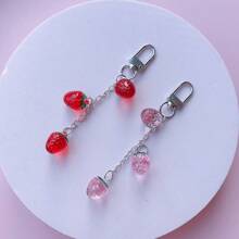 2 Pcs Red & Pink Apple Shaped Acrylic Tassel Keychain/Bag Charm