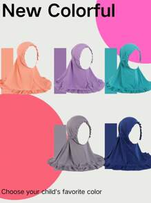 1pc High Quality Elastane 2-6years Cute Flounce Hijab Kids Black Easy-Use Headscarf Children Ruffle Edges Handcap Hijab For Outdoor Activities Daily Use - Multicolor - View 5