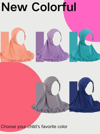 1 pièce Hijab pour enfants de haute qualité en élasthanne, 2-6 ans, avec volants mignons, noir, facile à utiliser. Foulard pour enfants avec bords à volants pour les activités extérieures et l'utilisation quotidienne.