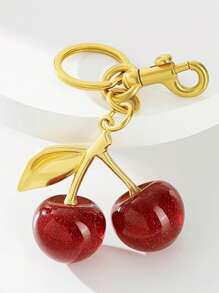 1pc Cherry Shaped Crystal Pendant, New Arrival Large Cherry Pendant With Keychain Clip, Sparkling Resin & Metal Cherry Charm Keyring For Women Wallet And Bags Valentine's Day Car Accessories Bag Charm Backpack For School