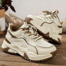 Zapatillas de deporte transpirables de moda para mujer, zapatillas de tenis casuales de suela gruesa - Caqui - Ver 1