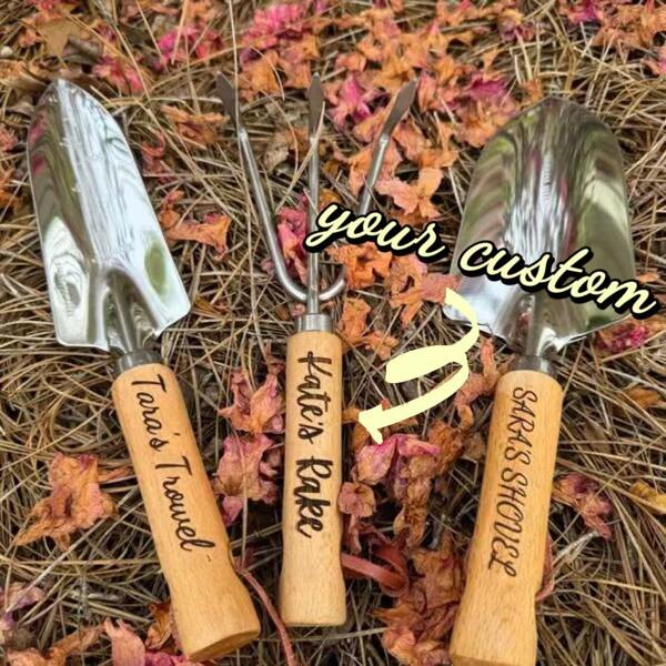 10pcs,50pcs,Customized Personalized Garden Tools Gift Wood Set For Gardener, Housewarming, Mom, Wife, Grandmother - Includes Shovel, Rake, & Trowel Complete Set