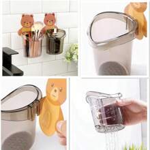 1pc Cartoon Bear Bathroom Organizer Rack, No-Drill Toothbrush Toothpaste Holder Wall Shelf