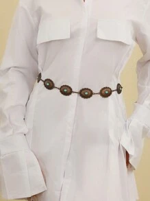 复古绿松石镶嵌女士腰链，适合搭配连衣裙、海滩派对、婚礼、春夏秋冬四季、暑假、秋季、万圣节等场合。 - 古銅色 - 查看 5